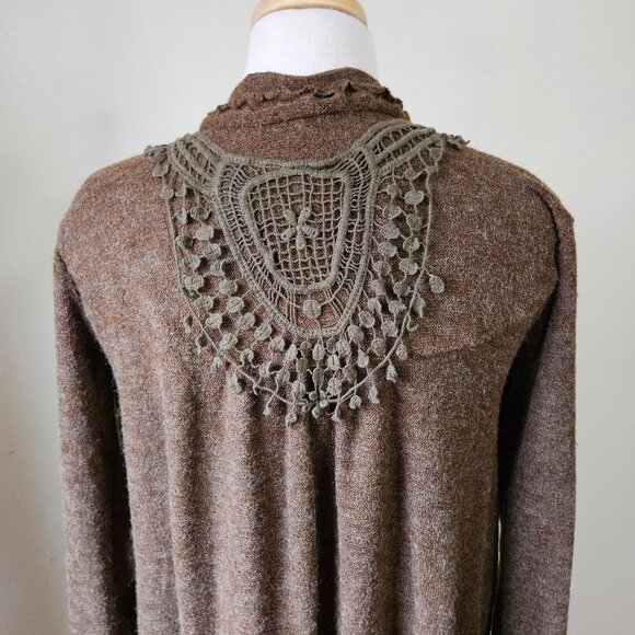 Pretty Angel Knit Cardigan Duster Brown Crochet S Small Vintage Y2K Whimsygoth - Picture 7 of 11